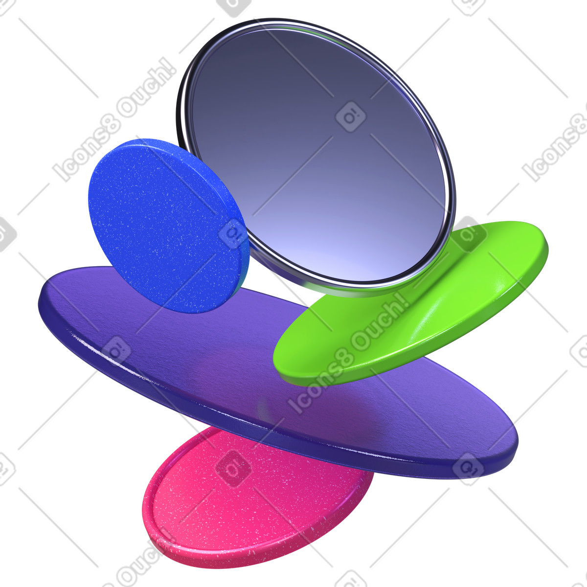 Floating colorful dispersion lenses illustration in 3D Boost style download in PNG, SVG