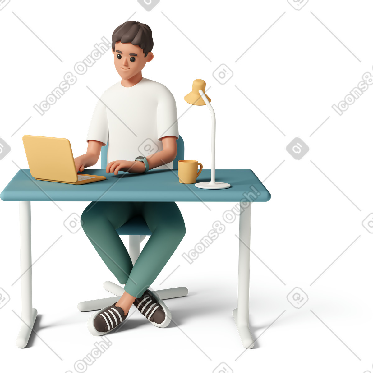 Focused worker at home office desk, freelance and online jobs-Illustration im 3D Casual life-Stil als Download in PNG, SVG