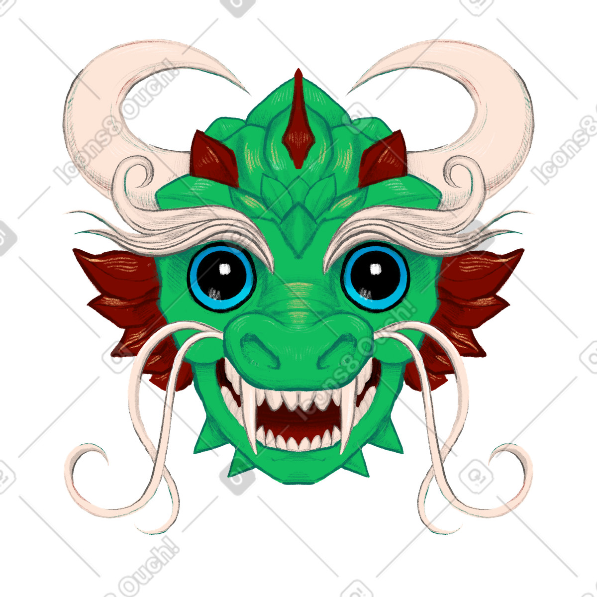 Chinese dragon head with big horns illustration in Experimental style download in PNG, SVG