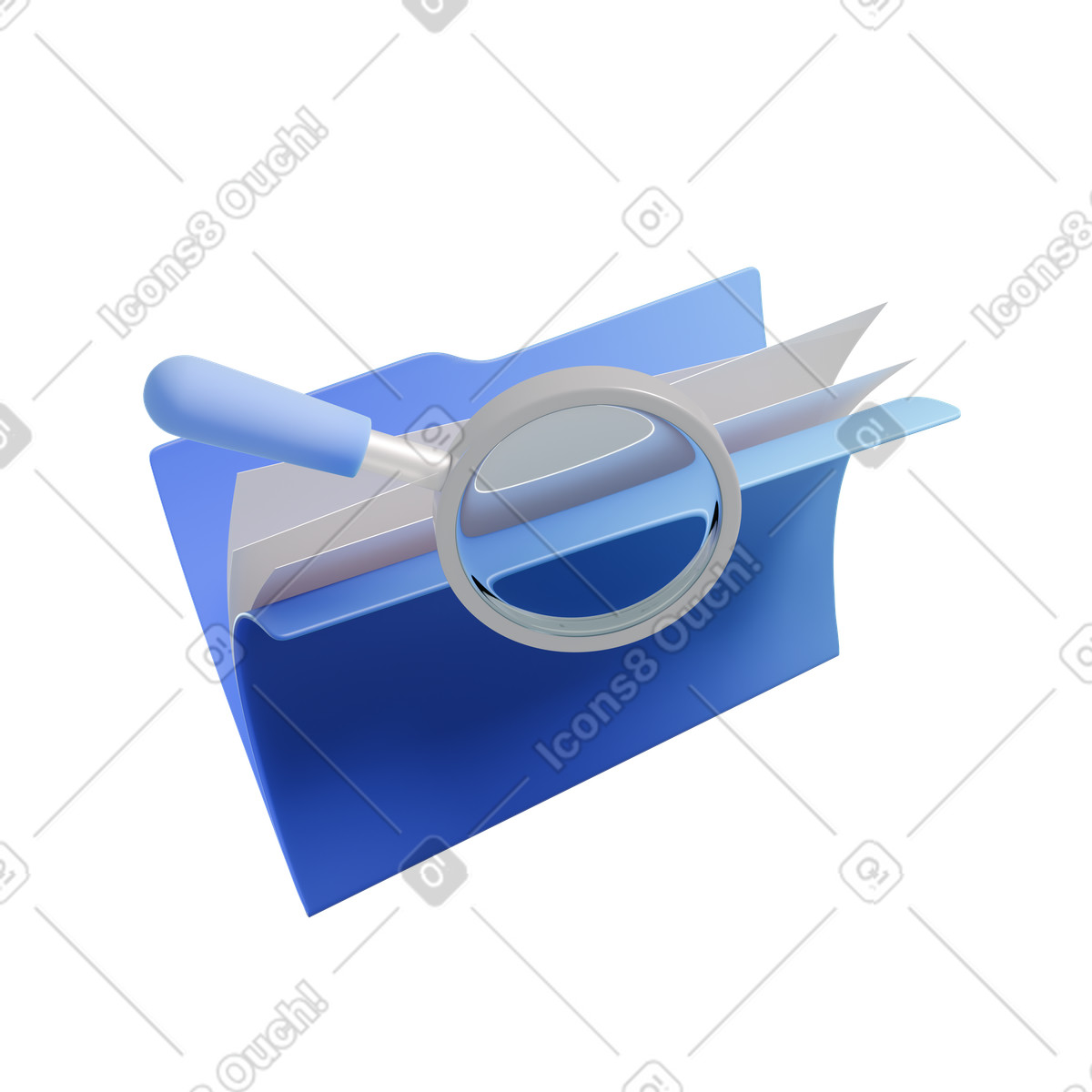 Ricerca di file nella cartella blu, verifica e archiviazione dei dati illustrazione animata in stile 3D Blueprint scaricabile in GIF, Lottie (JSON), AE