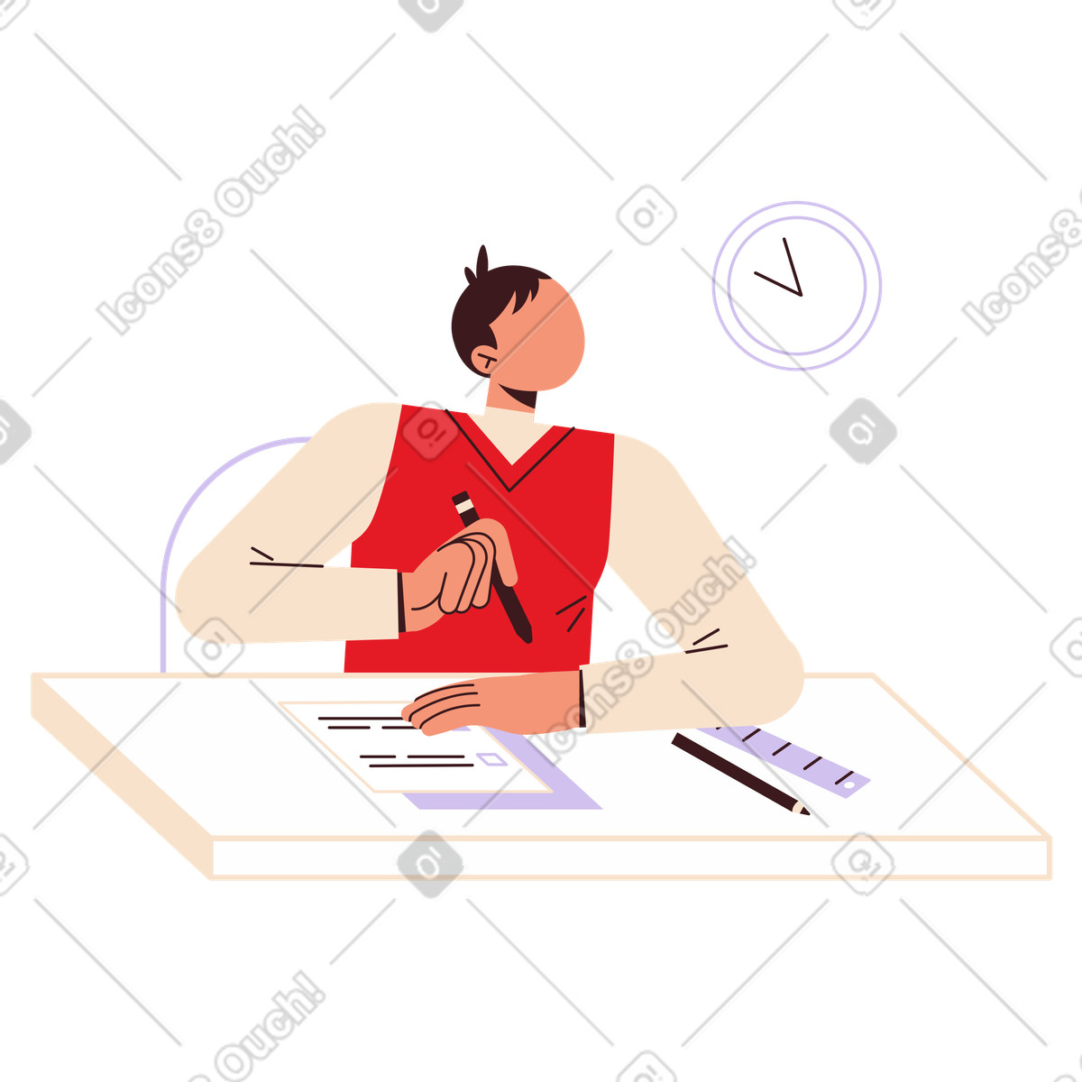 Student checking time during test, Exam stress and tracking-Illustration im Folks-Stil als Download in PNG, SVG