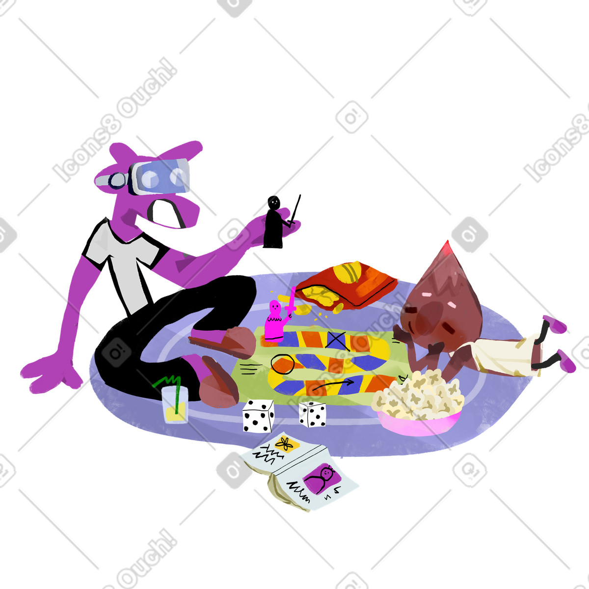 Illustration Jouer à des jeux de société avec collations dans le style Atomic télécharger aux formats PNG, SVG
