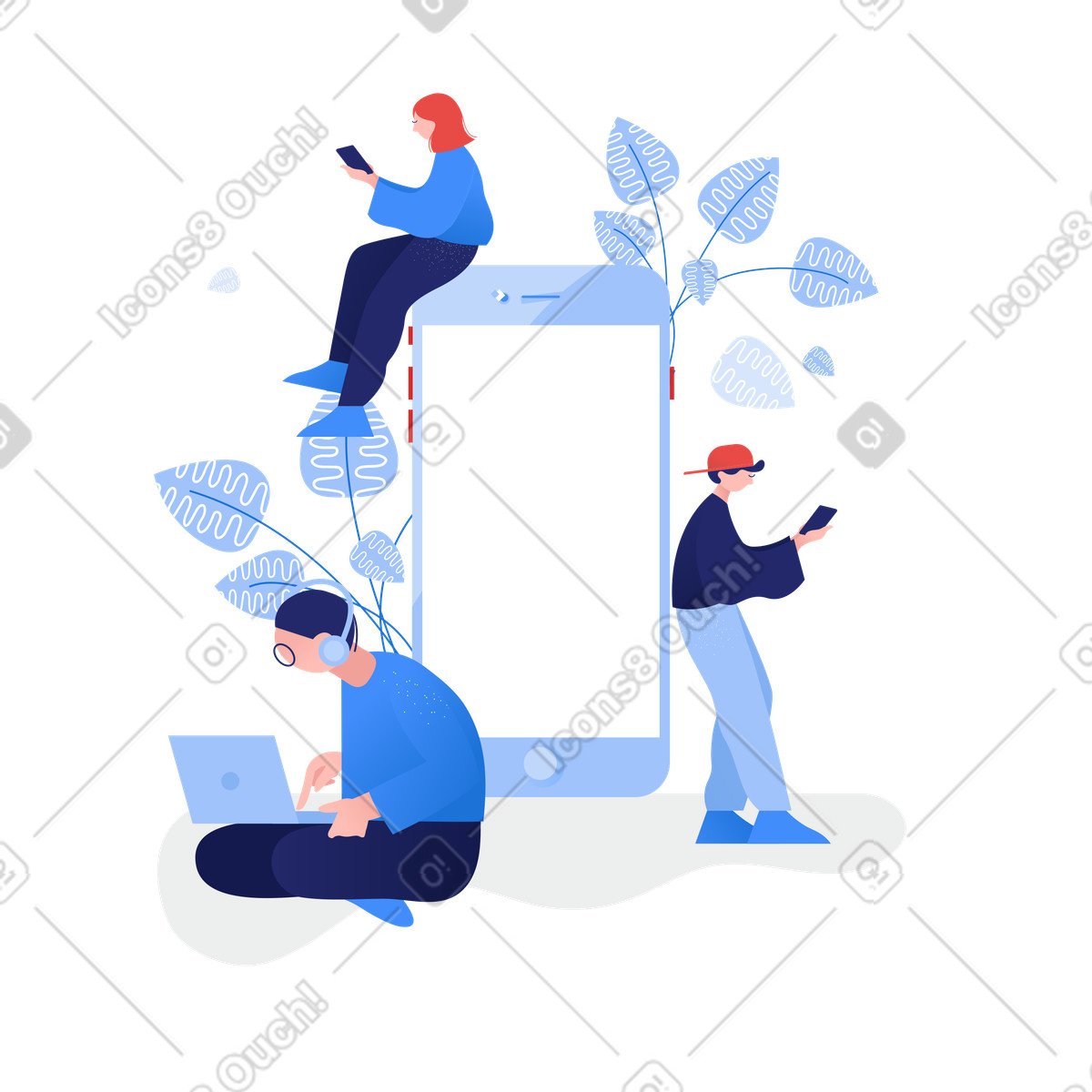 Giovani in chat sui social media illustrazione stile Clip scarica PNG, SVG