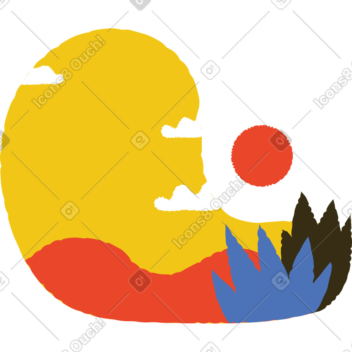Ilustración Tarde en las montañas estilo Bermuda a descargar PNG y SVG