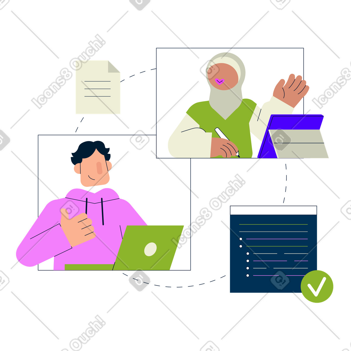 Ilustração de Homem terceirizando trabalho para empreiteiro no exterior em estilo Cubes baixar em PNG, SVG