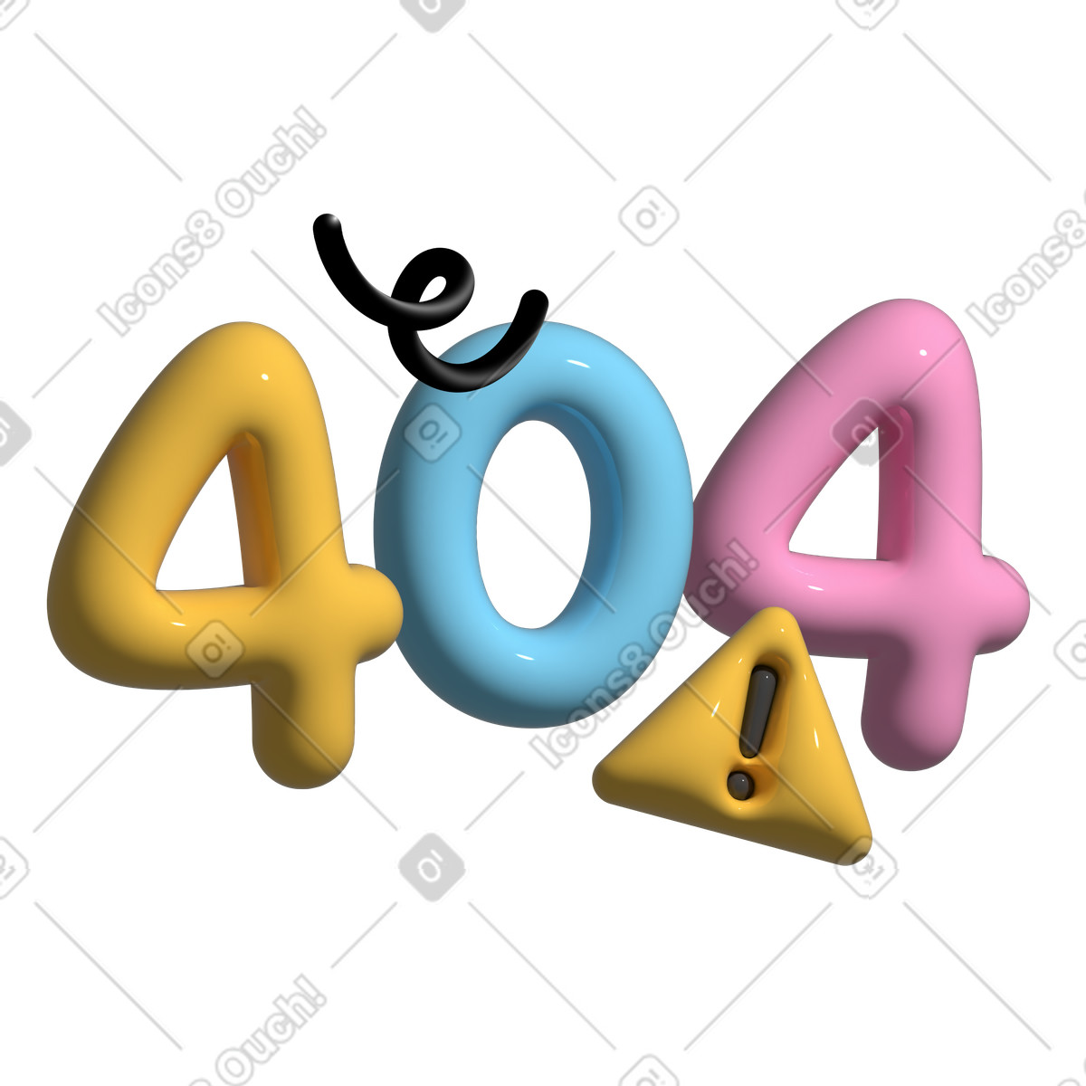 Error 404, page not found, 3D letters illustration in Cartoony style download in PNG, SVG