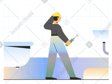 Male plumber with tool in the bathroom PNG, SVG
