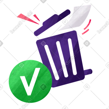 Sheet of paper goes in the trash and next to it is a sign confirming removal PNG, SVG