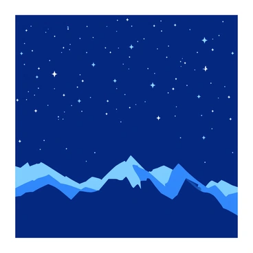 A dark blue vast night sky is filled with numerous bright white stars scattered across it. In the foreground, there is a silhouetted mountain range with sharp peaks and rugged terrain. The mountains create a dramatic contrast against the starry sky, emphasizing the grandeur of the scene. The stars twinkle like tiny gems, while the outline of the mountains adds depth to the image.