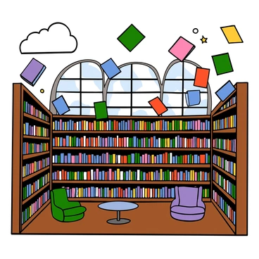 A library where books float and rearrange themselves on the shelves