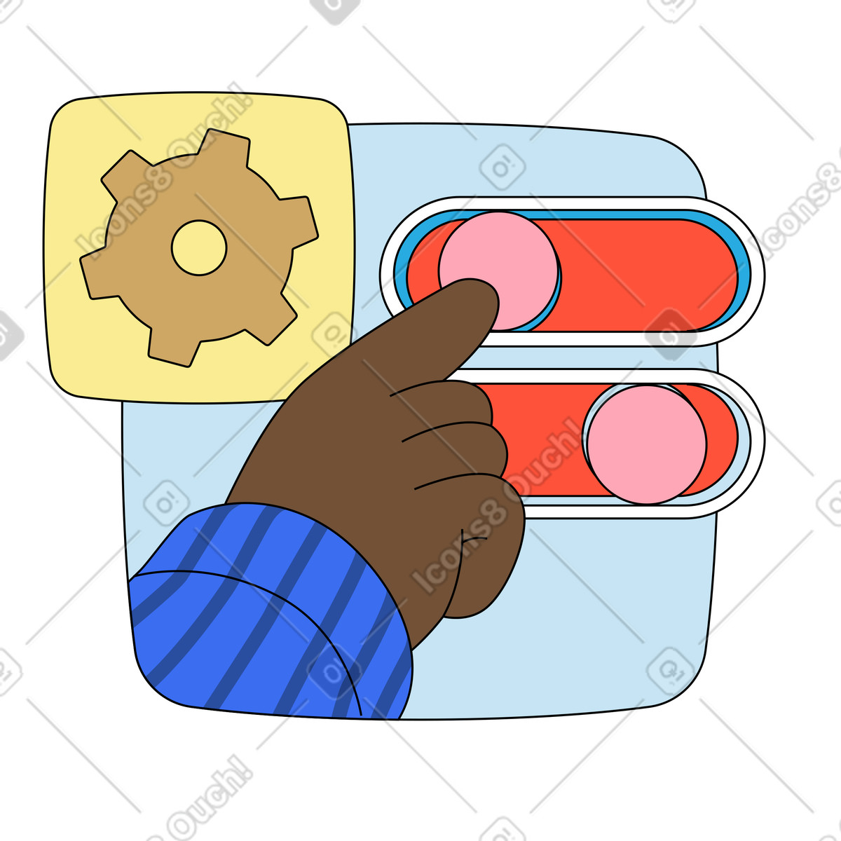 Illustration Main appuyant sur le bouton bascule dans les paramètres style Kindy à télécharger aux formats PNG, SVG