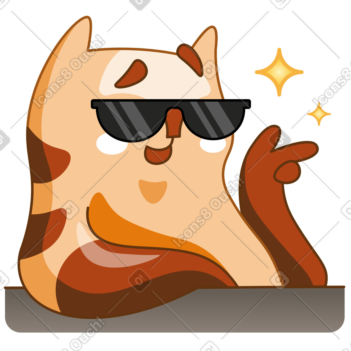 Ilustración Gato genial haciendo pistolas de dedos en estilo Kitekat a descargar en PNG y SVG