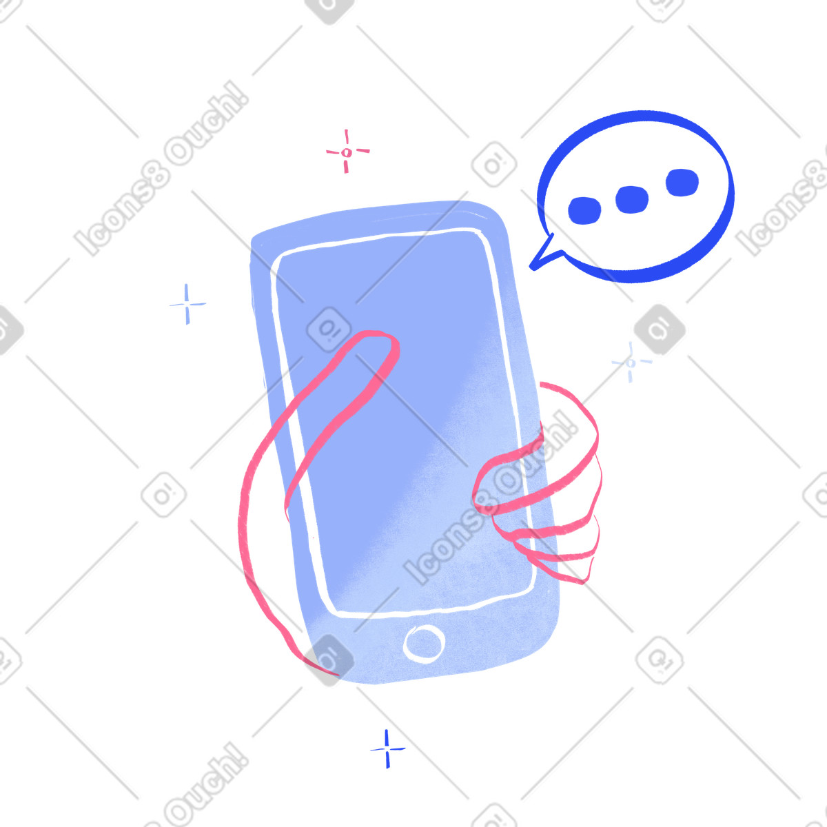 Phone in a hand illustration Quirky style download PNG, SVG