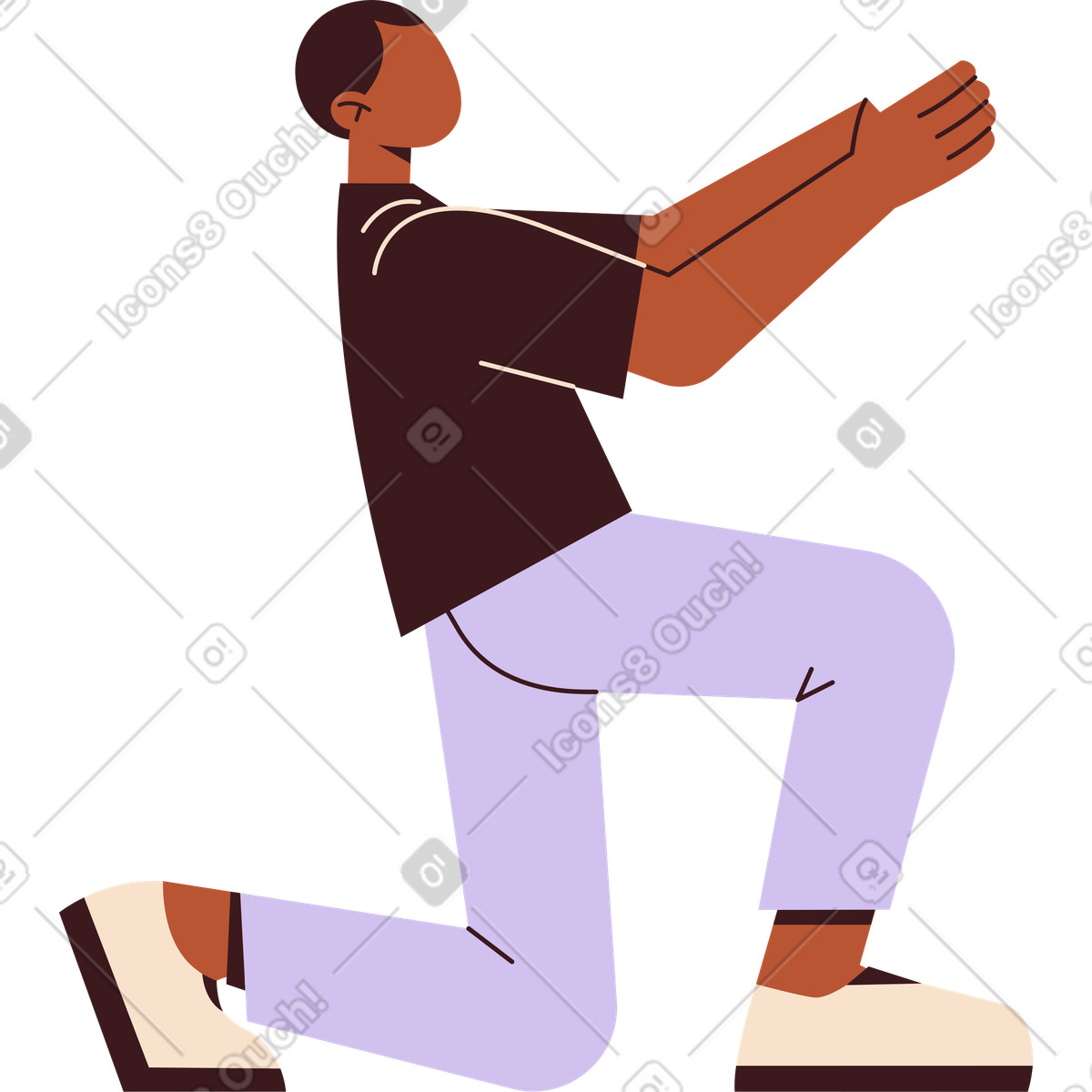 Ilustración Joven de pie sobre una rodilla en estilo Folks a descargar en PNG y SVG