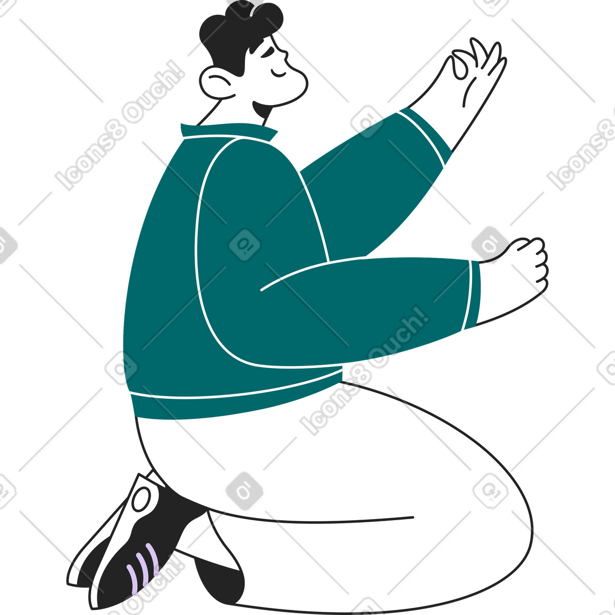 Ilustração de Homem agachado segurando algo na mão em no estilo Sammy Line para baixar em PNG, SVG