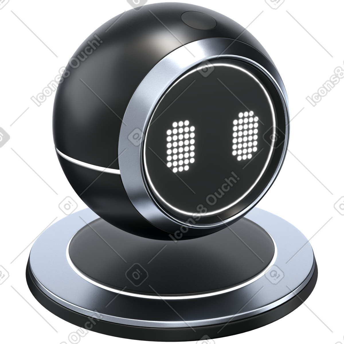 Round voice assistant robot with glowing eyes, smart home device and automation illustration in 3D Pro style download in PNG, SVG