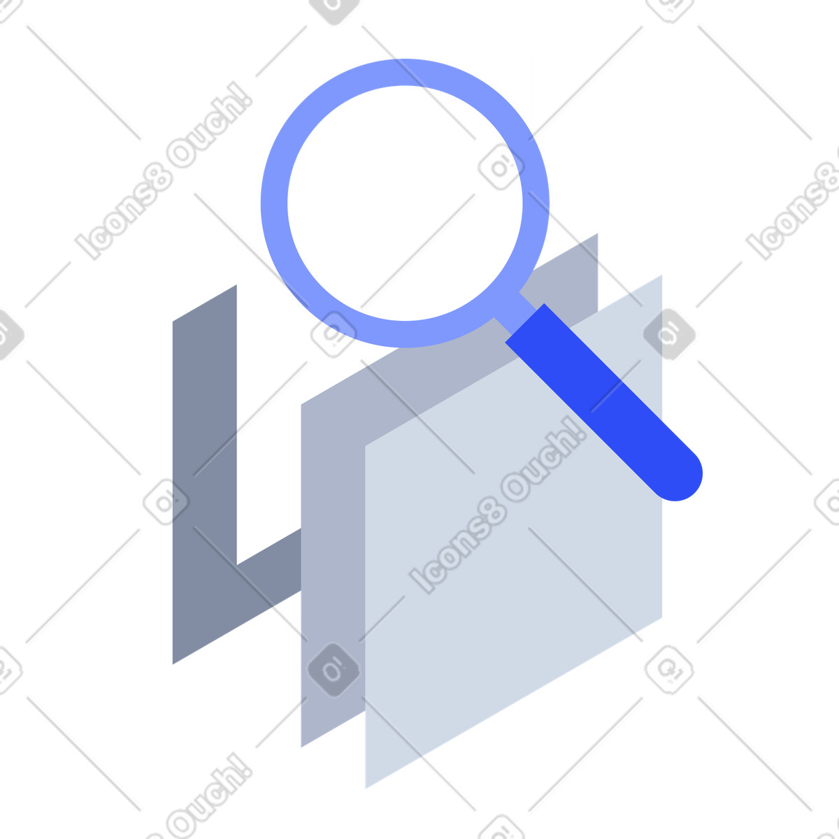 Searching in stack of papers with magnifier-Illustration im System-Stil als Download PNG, SVG
