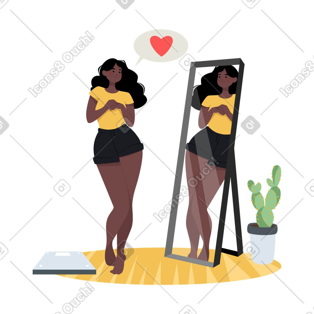 Ilustração de Reflexo no espelho uma mulher em estilo Lagom para baixar em PNG, SVG