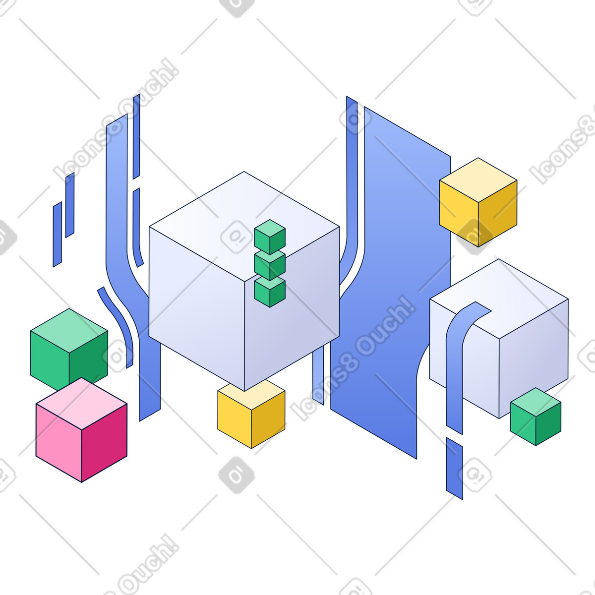 Data flow, Digital space, Technology systems illustration in PNG, SVG