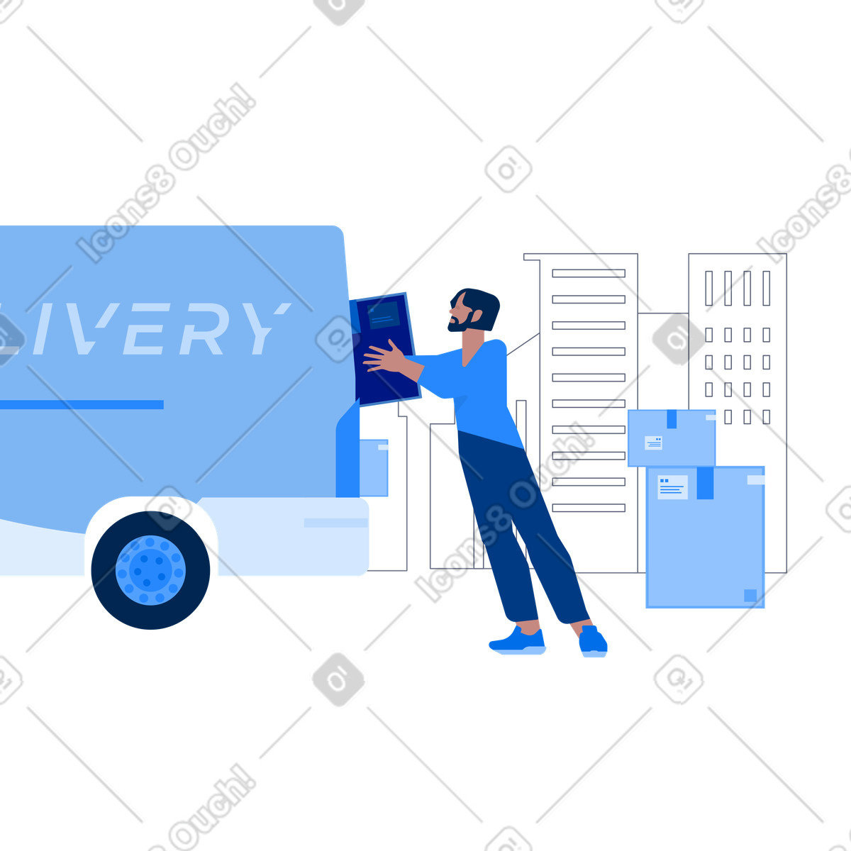 Ilustração de Correio carregando pacotes no caminhão em estilo Urban para baixar em PNG, SVG