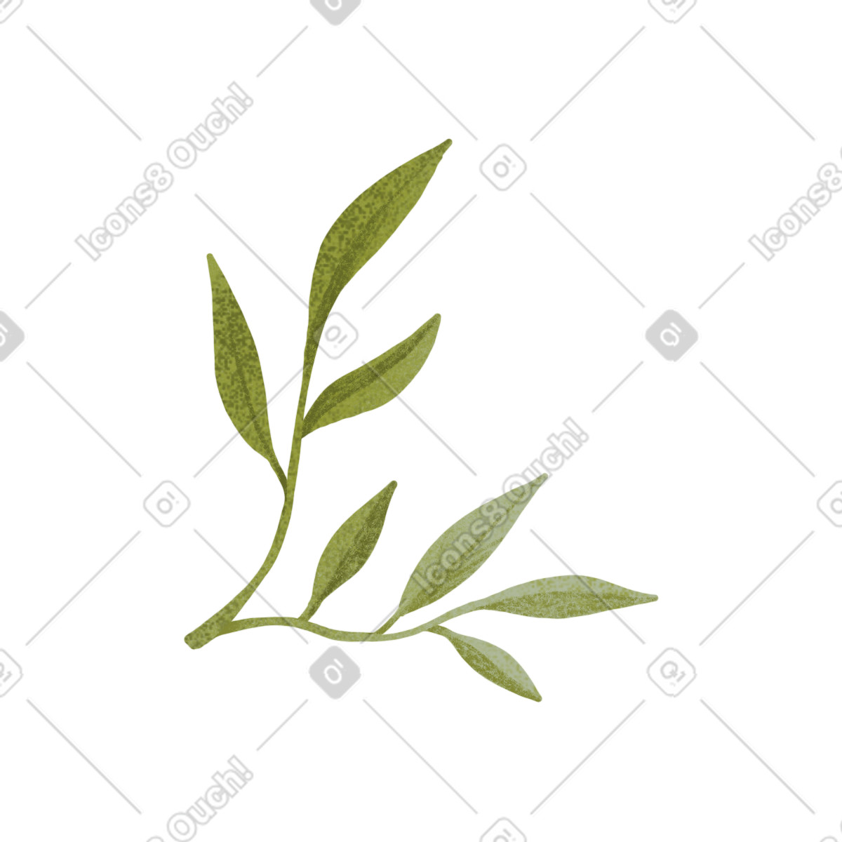 Small curved twig with green leaves illustration in Floral style download in PNG, SVG