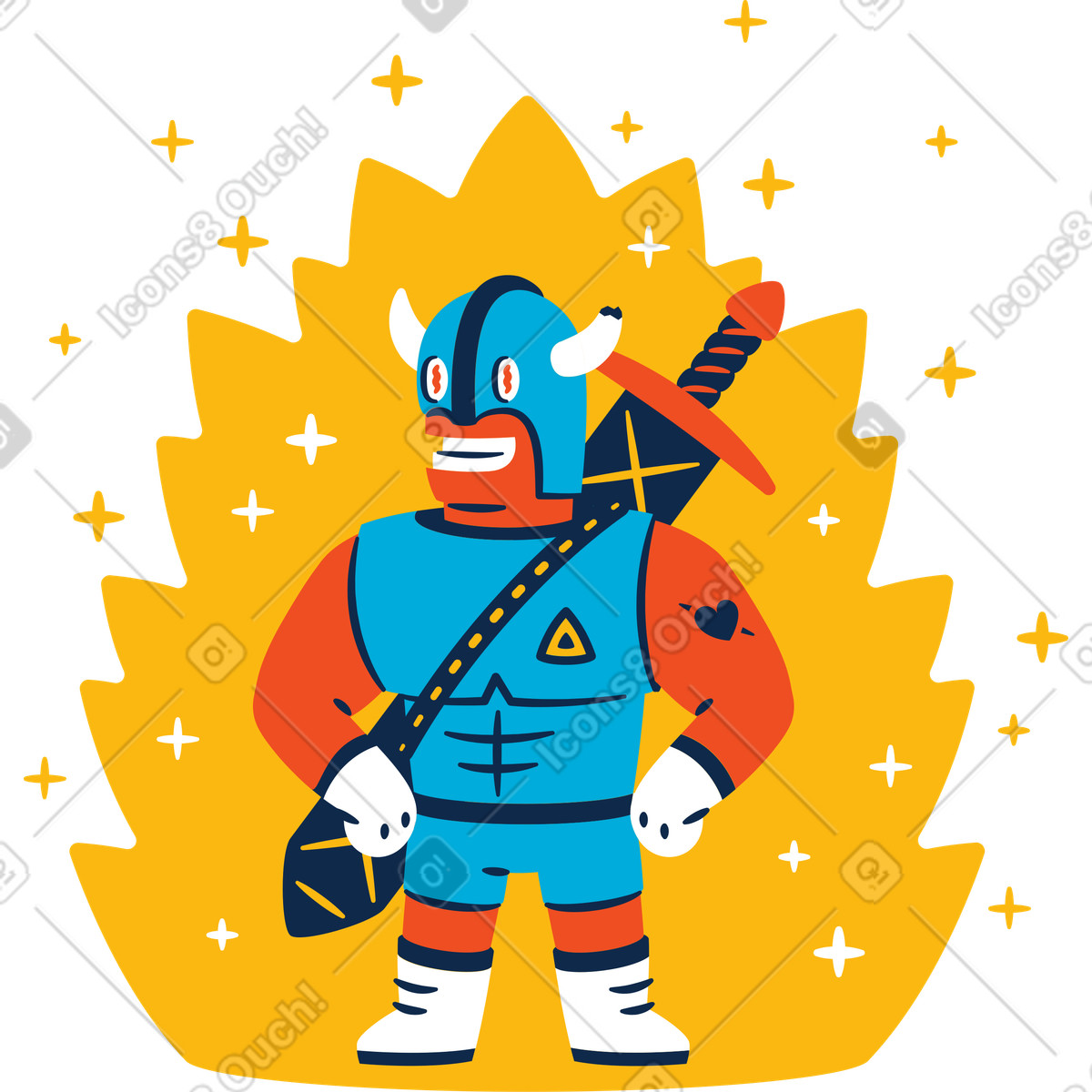 Ilustração de Personagem guarda feliz com espada em no estilo Flame para baixar em PNG, SVG