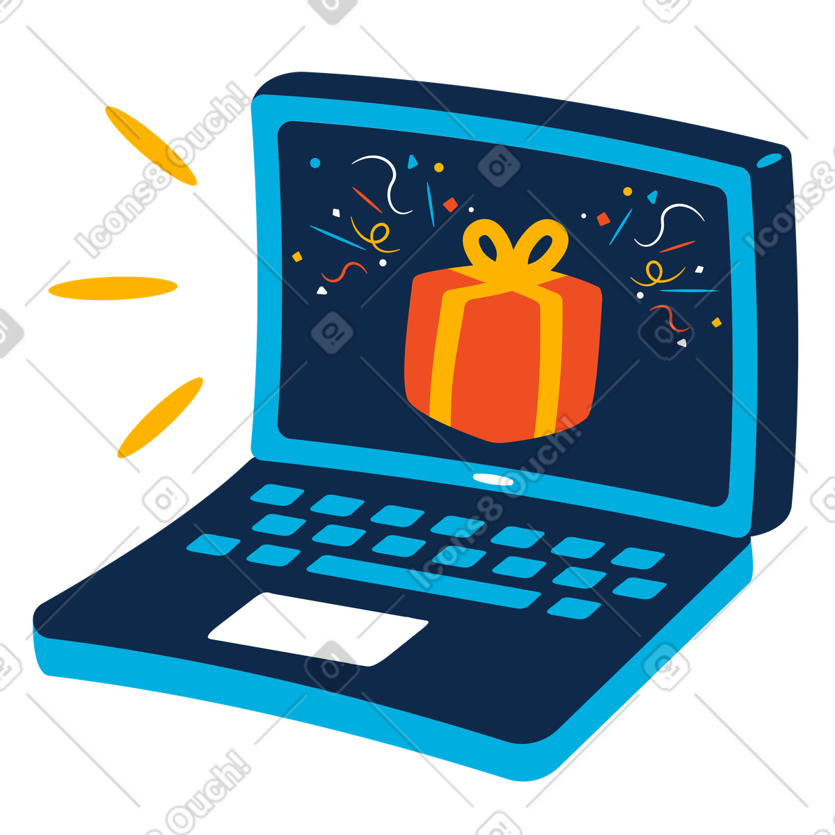 Flame スタイルの Laptop displaying gift box, Digital gifting or festive occasion のイラストをPNG、SVG形式でダウンロード