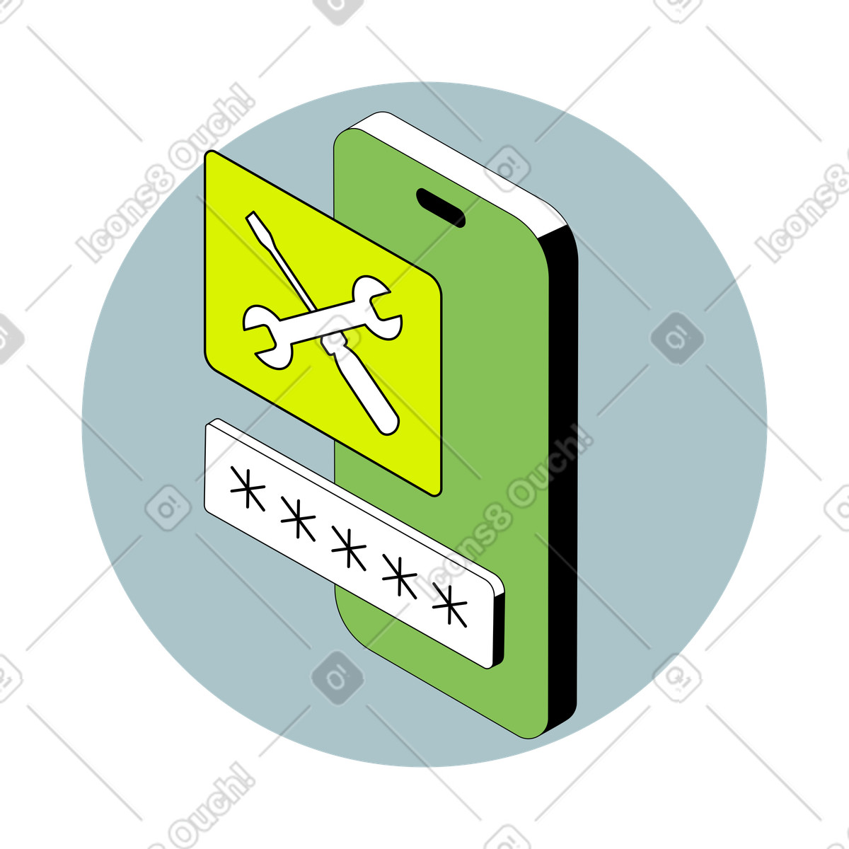 Impostazioni della password utente sullo smartphone illustrazione in stile Isometric scarica in PNG, SVG