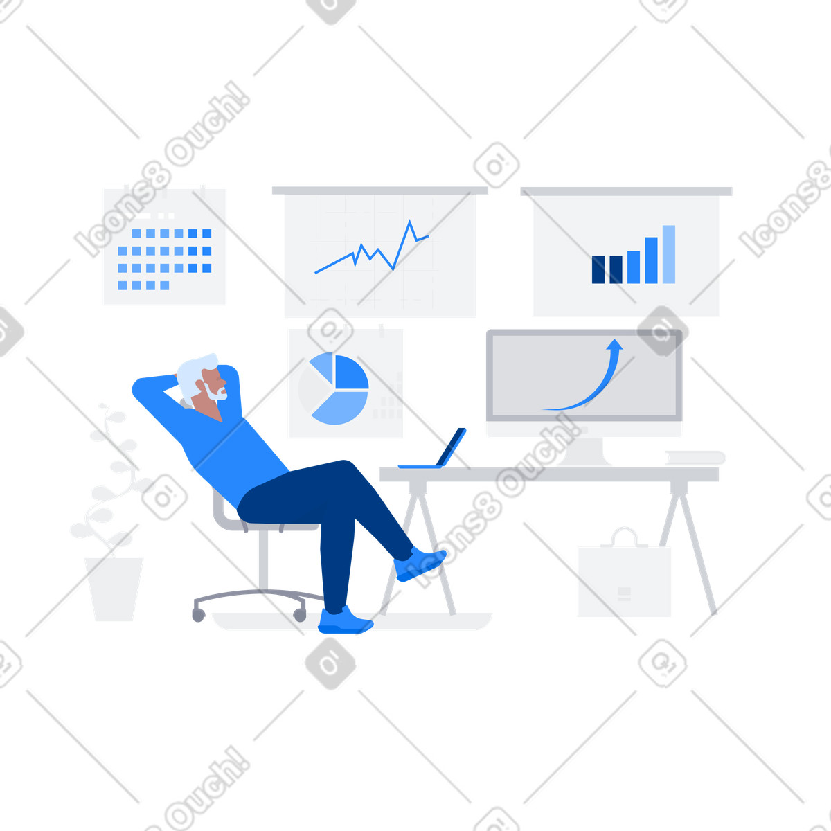 Businessman monitoring rising sales, Business success and financial growth animierte Illustration im Urban-Stil als Download in GIF, Lottie (JSON), AE
