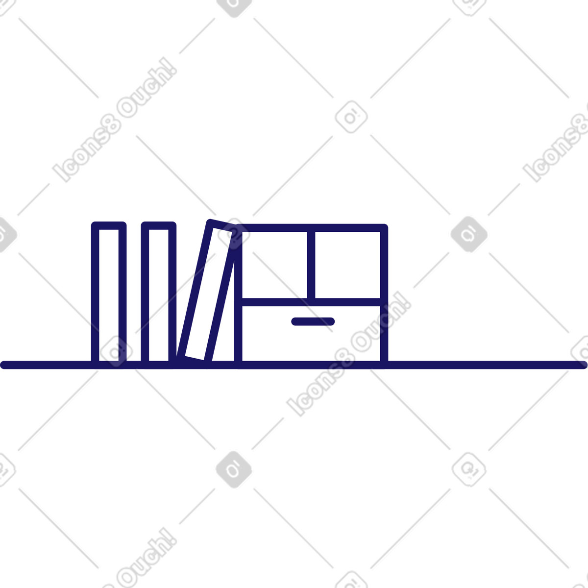 Shelf with books and documents illustration in Matey style download in PNG, SVG