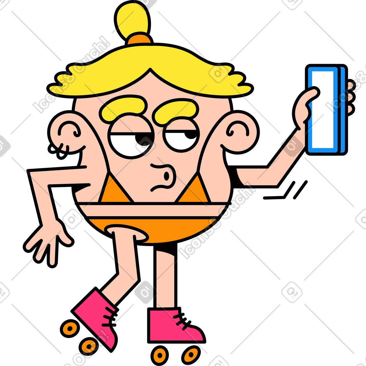 Droll スタイルの 電話でローラー スケートのキャラクター のイラストをPNG、SVG形式でダウンロード