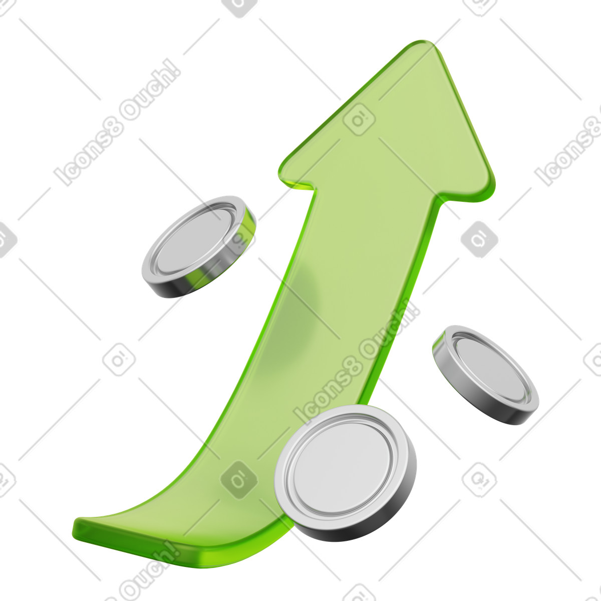 Ilustração de Flecha com moedas, progresso financeiro, crescimento renda em no estilo 3D Playful para baixar em PNG, SVG