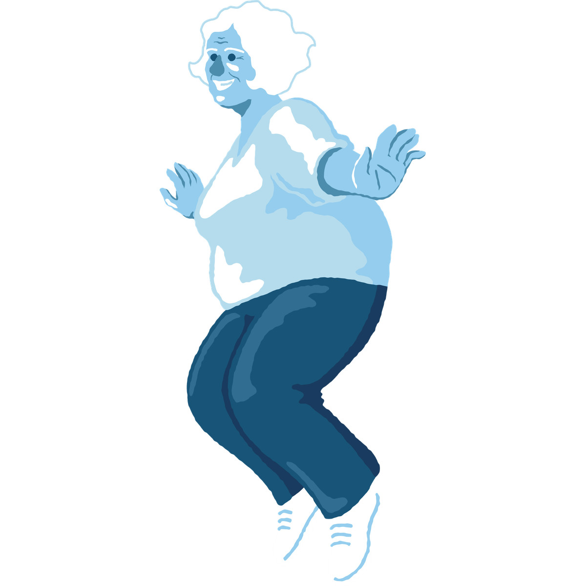 Ilustración Old curvy woman jumping side view en estilo Cherry a descargar en PNG y SVG