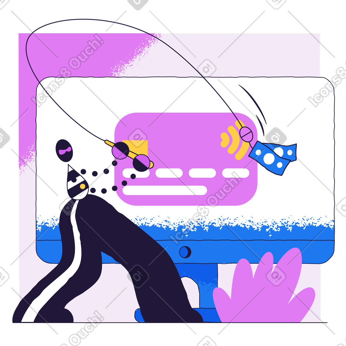 Conifer スタイルの 泥棒がフィッシング攻撃を行う のイラストをPNG、SVG形式でダウンロード