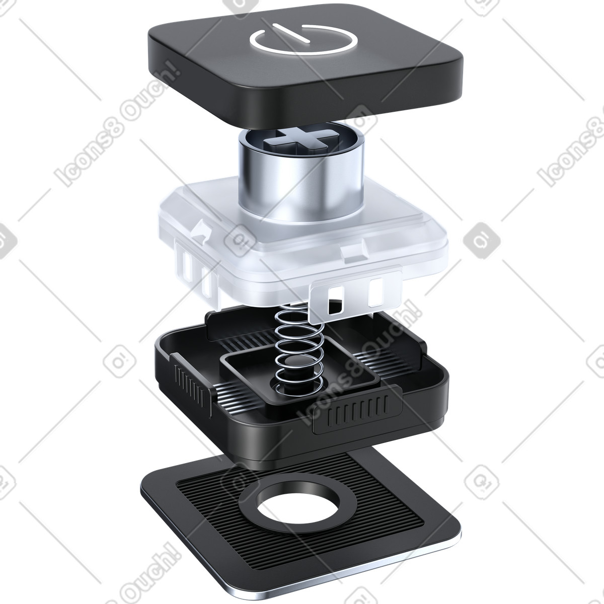 Modular Power Button Assembly, Hardware Control Mechanism, Device Activation System illustration in 3D Pro style download in PNG, SVG