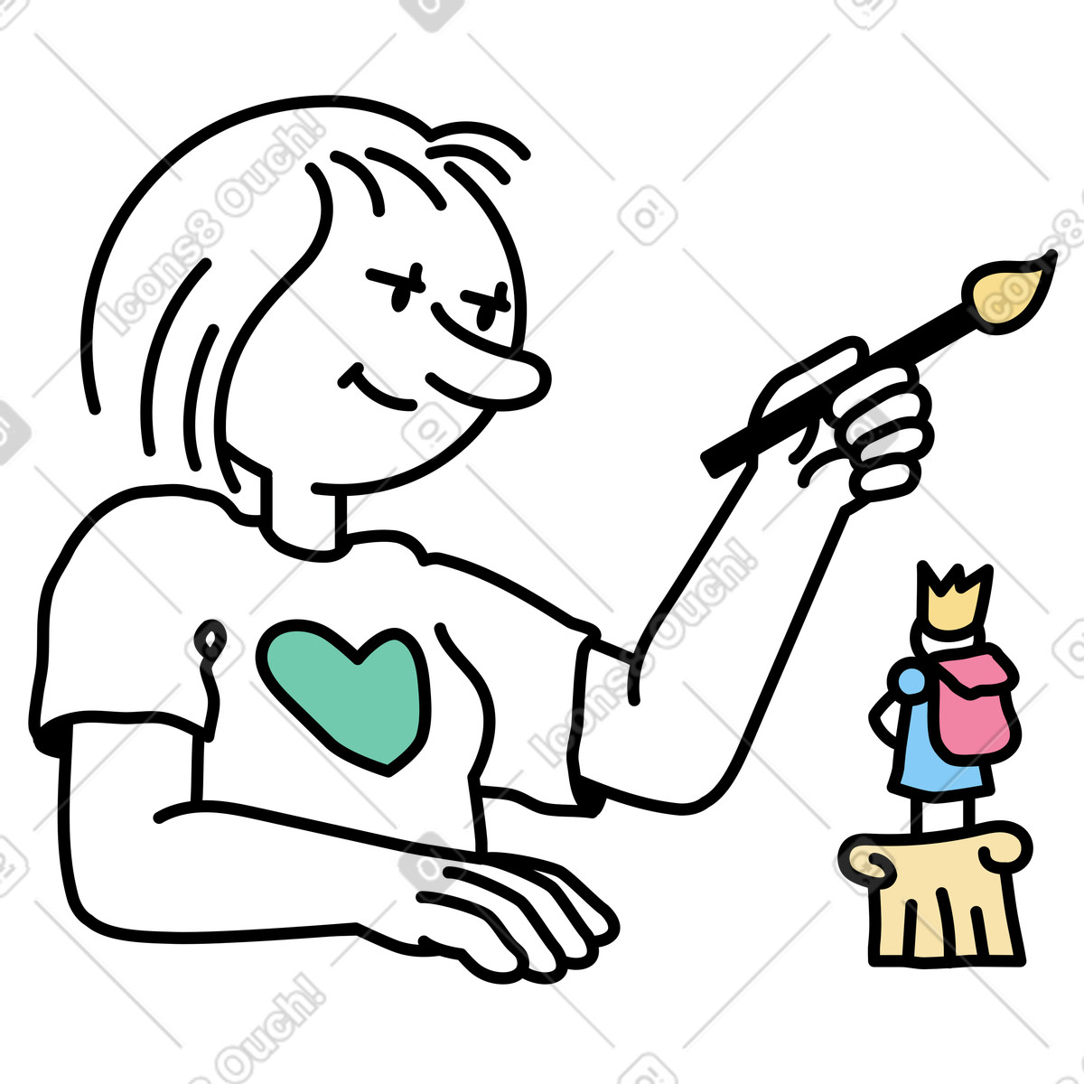 Frau bemalt eine tonfigur-Illustration im Notes-Stil als Download in PNG, SVG
