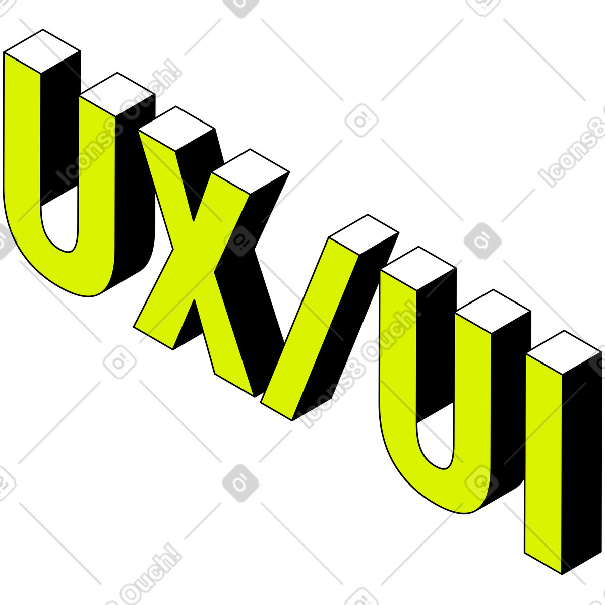 Иллюстрация Надпись ux-ui текст в стиле Isometric — скачать в форматах PNG, SVG