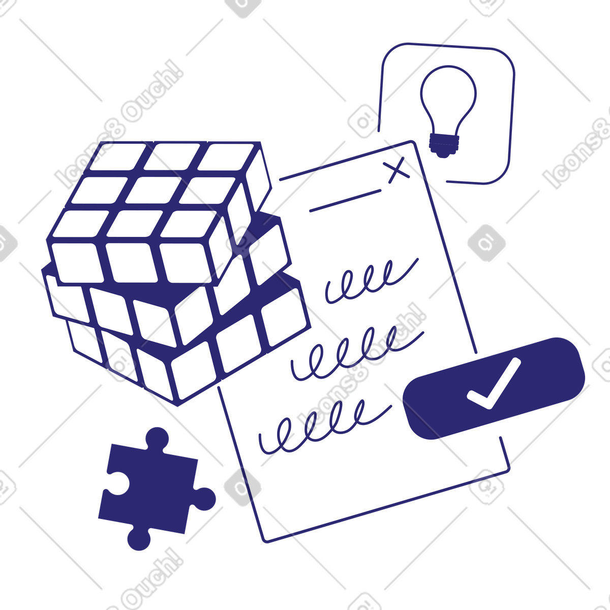 Brainstorming for ideas illustration clipart featuring note-taking in PNG, SVG, GIF