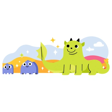 A vibrant animated GIF showcasing a character transforming from a small blue creature into a large green dragon. The small blue creature has big round eyes and small limbs, with a cheerful expression. As it transforms, shimmering sparkles surround the character, and its body grows and changes color. The dragon has large, majestic wings and sharp claws, with an intense and powerful expression. The background features a bright, colorful landscape with rolling hills and a bright blue sky. Each stage of the transformation is clearly defined and loops seamlessly.