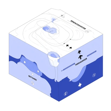 A digital 3D model of Earth's thermosphere is displayed prominently, showcasing various layers and structures. The model emphasizes atmospheric pressure variations with a series of contour lines or gradients illustrating different pressure levels. Density variations are represented by varying thicknesses of the atmospheric layers, highlighting how density changes with altitude. The model includes labeled sections for clarity, with arrows indicating upward and downward movements within the thermosphere. Small icons or symbols may represent different atmospheric phenomena occurring within this layer.