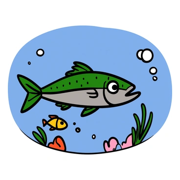 A barracuda with sharp teeth and a streamlined body is swimming through clear blue water. Its scales are shimmering silver and green, reflecting light as it moves. The barracuda has large, menacing eyes, fixated on a small fish nearby, showcasing its predatory focus. The surrounding water is filled with bubbles and hints of coral in the background, adding to the underwater scene.