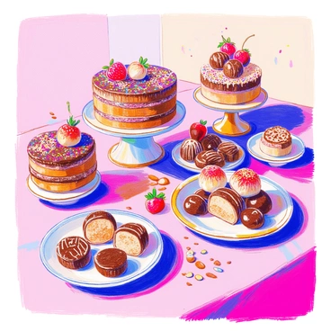 A dessert table filled with various cocoa treats like cakes and truffles
