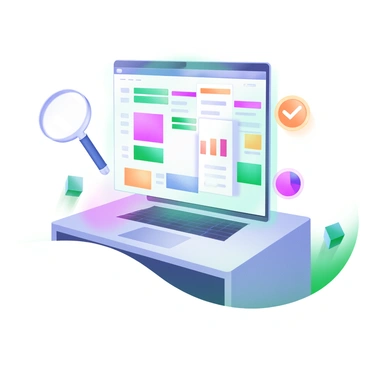 A futuristic scene featuring a holographic spreadsheet hovering above a sleek desk. The spreadsheet displays various colorful columns and rows, filled with dynamic data. Surrounding the spreadsheet are floating icons, including a magnifying glass, a pie chart, and a checkmark symbol. The desk is modern and minimalistic, complementing the high-tech atmosphere of the scene. The overall composition conveys a sense of advanced technology and innovative design.
