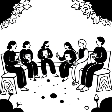 "Fiery sunset" fills the background with various shades and textures. A group of apostles is gathered, each one holding a scroll or book, indicating their preparation for the evening sermons. Some apostles are standing while others are seated on wooden benches. The ground is lightly dusted with gravel, and a few scattered rocks can be seen around them. In the foreground, there are a couple of oil lamps emitting a soft glow, illuminating the apostles’ writings. Silhouetted against the vibrant backdrop, the apostles appear focused and engaged in their discussions, creating an atmosphere of anticipation and reverence.