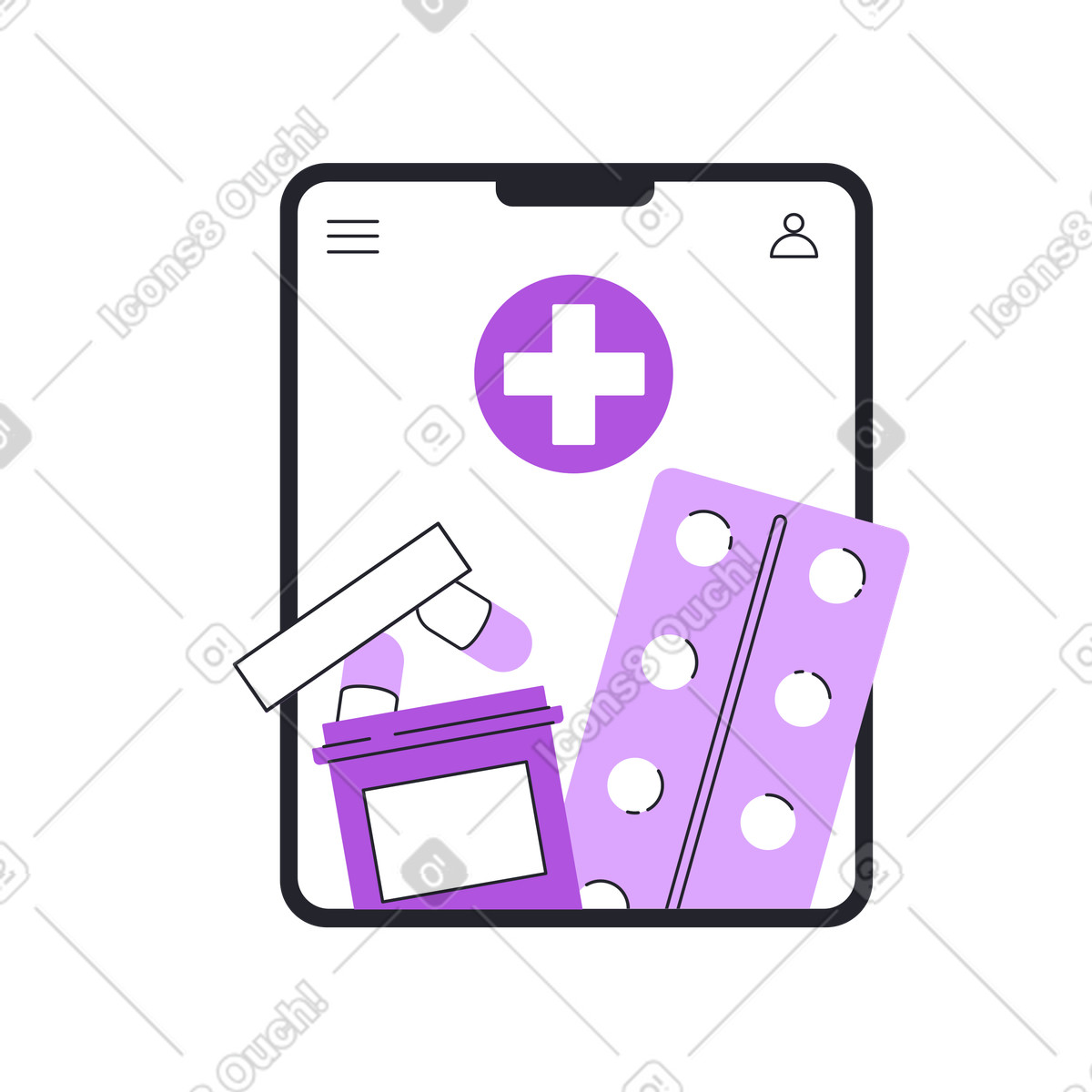 Illustration Application médicale sur tablette dans le style Grapy à télécharger aux formats PNG, SVG