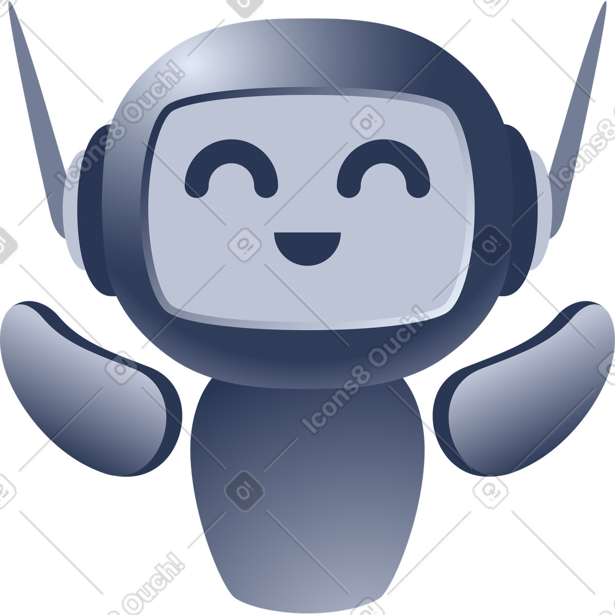 Illustration Vue de face d'un robot assistant mignon dans le style Lucent à télécharger aux formats PNG, SVG