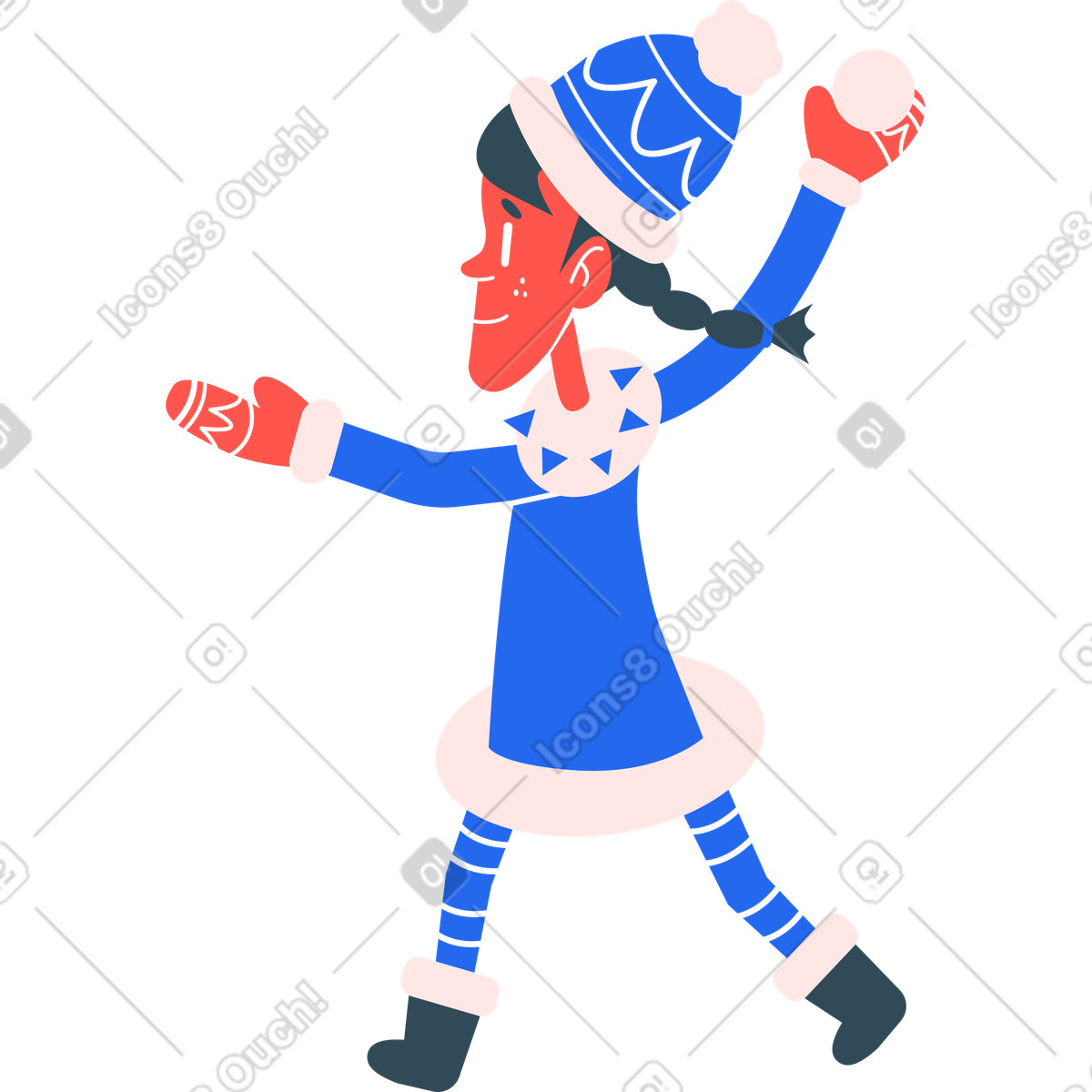 下载 Kingdom 风格的 Girl playing snowballs 插画，支持 PNG、SVG 格式