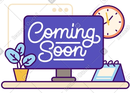 Lettrage à venir avec texte d'horloge et de calendrier PNG, SVG