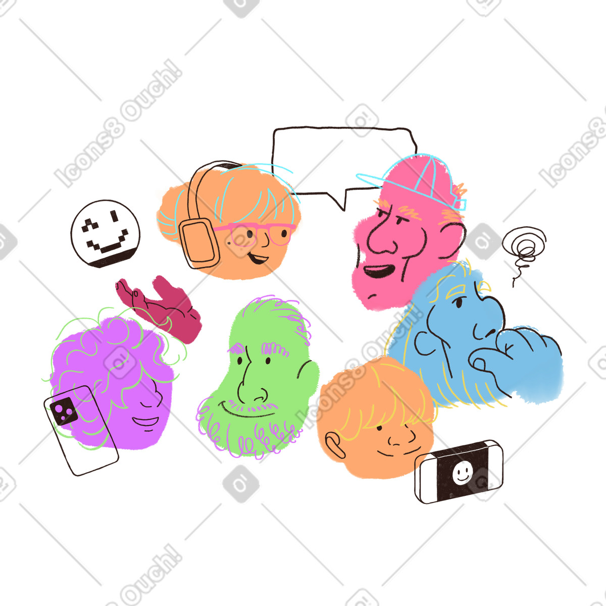 Ilustração de As pessoas estão falando na multidão em no estilo Blobby para baixar em PNG, SVG