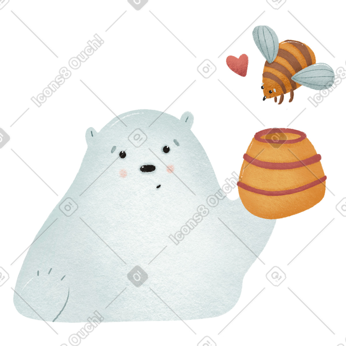 Bear sharing a jar of honey with a bee illustration clipart for bees graphic